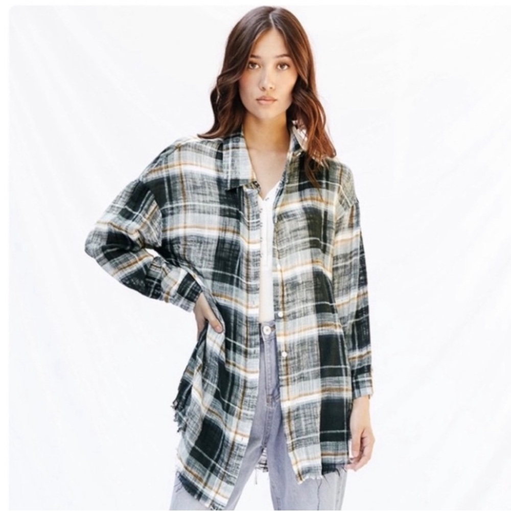 New Lightweight Fall Plaid Gauze Top - Picture 1 of 4